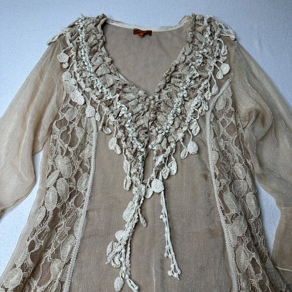 Scully Silk Womens Tunic Top Boho Flowy Sleeves Western Chic Beige Size Small - Picture 3 of 13